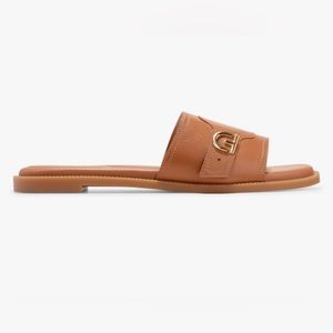 Brand new leather flat slides sandals, size 11W